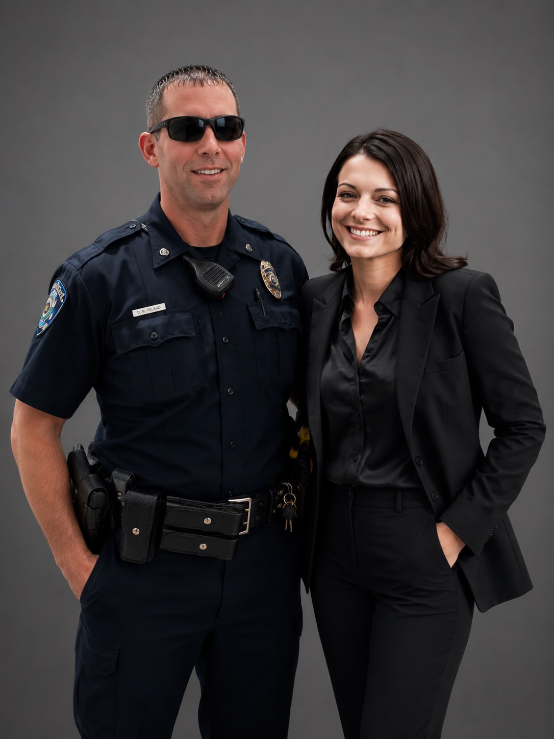 Sarah Kyte with her husband, Matt Beland, in his police uniform